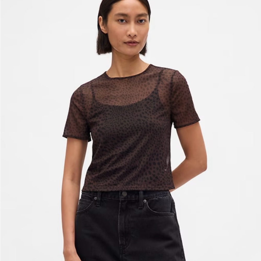 Sheer Black mesh Leaopard print  Top